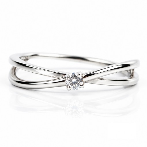 Годежен Пръстен с Вплетени Халки и Диамант 18КБяло Злато Bloom Jewellery